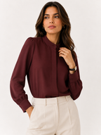 Elegant Long Sleeve Mock-Neck Blouse