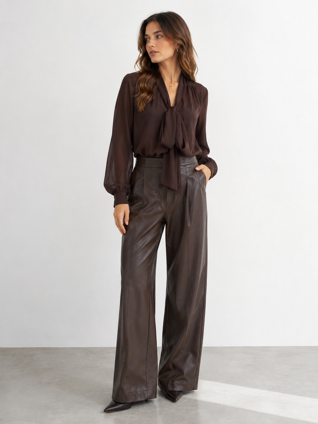 Sheer Tie-Neck Blouse