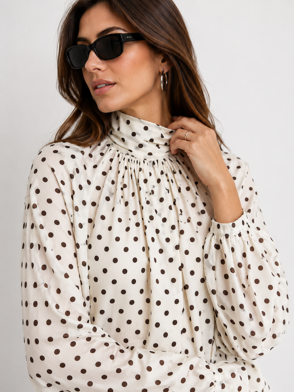 High-Neck Polka Dot Blouse