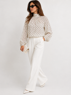 High-Neck Polka Dot Blouse