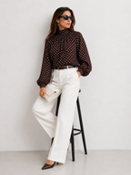 High-Neck Polka Dot Blouse