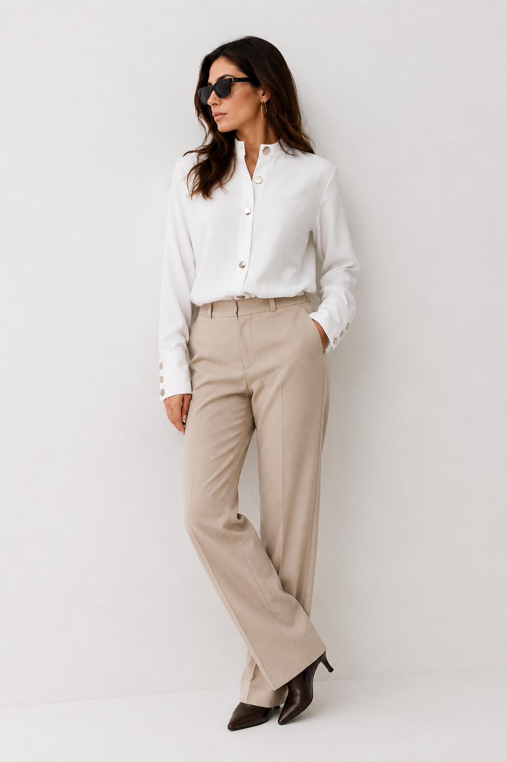 Minimalist Round-Neck Button Blouse