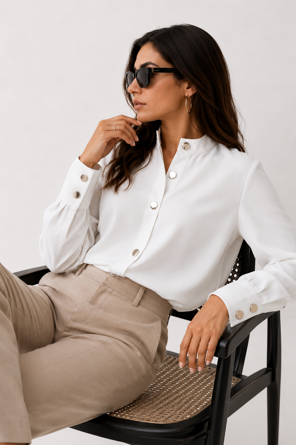 Minimalist Round-Neck Button Blouse