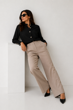 Minimalist Round-Neck Button Blouse
