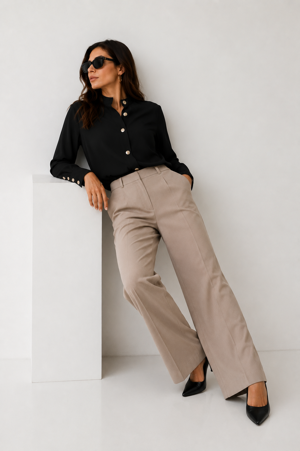 Minimalist Round-Neck Button Blouse