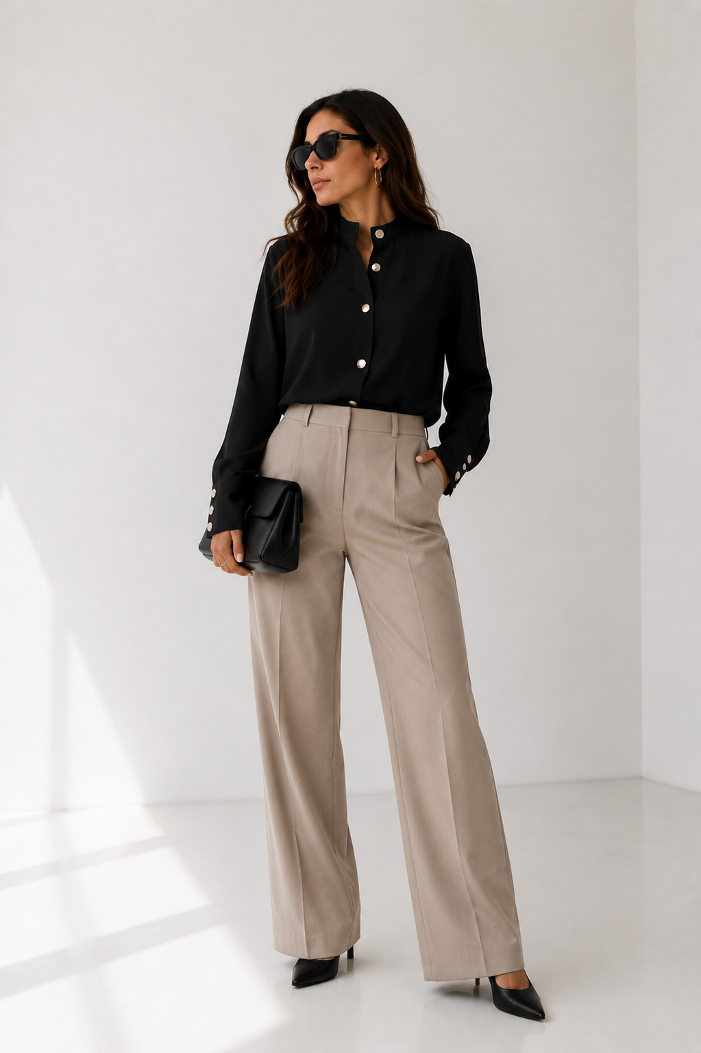 Minimalist Round-Neck Button Blouse