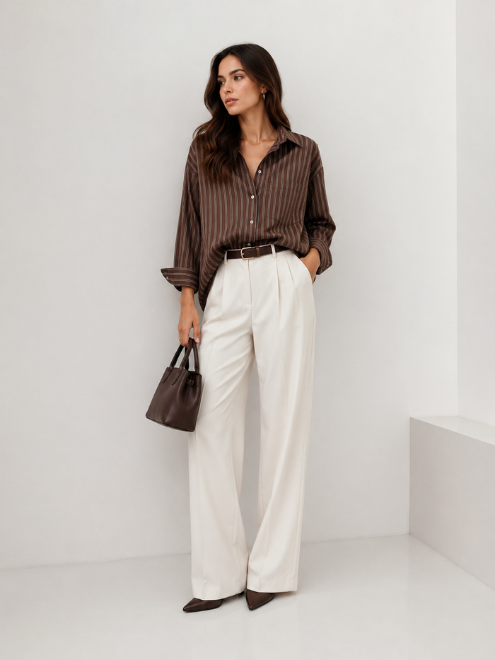 Oversized Brown Striped Shirt