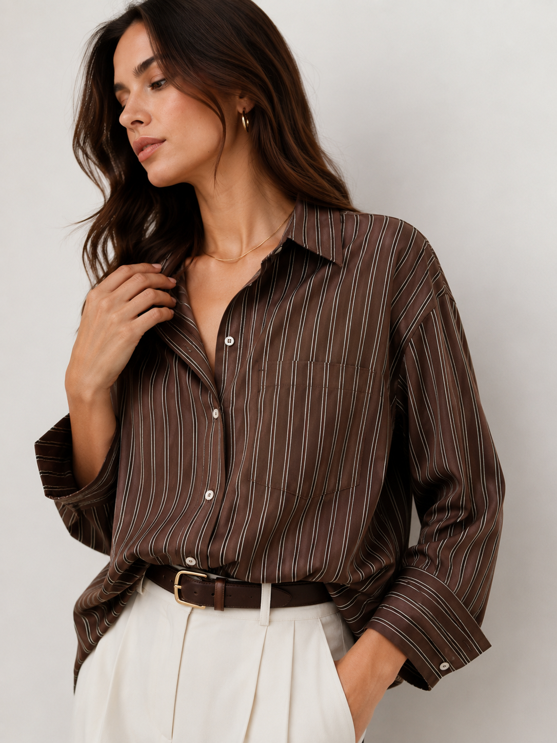 Oversized Brown Striped Shirt