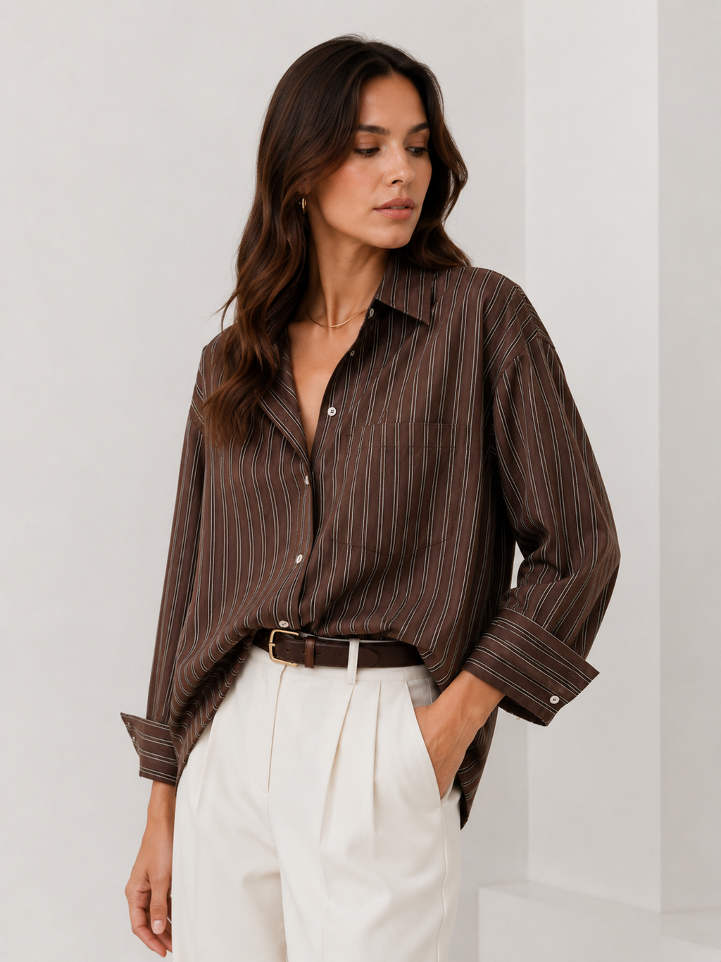 Oversized Brown Striped Shirt