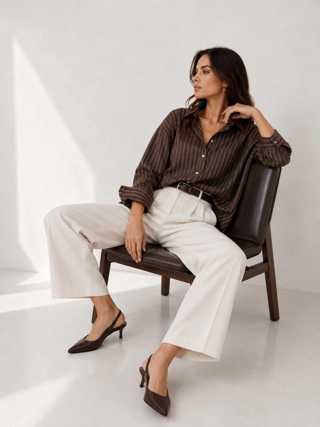 Oversized Brown Striped Shirt