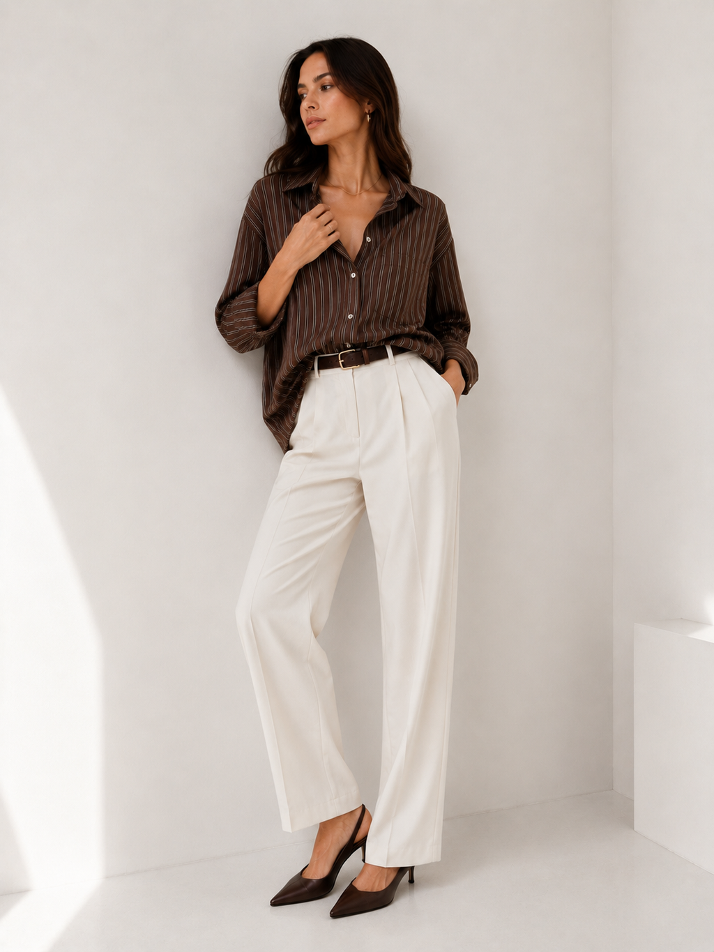 Oversized Brown Striped Shirt