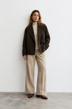 Double-Breasted Short Wool Blend Coat with Cuff Tabs