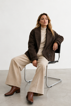 Double-Breasted Short Wool Blend Coat with Cuff Tabs