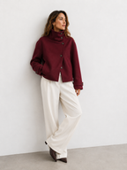 Asymmetric High-Neck Wool Blend Jacket