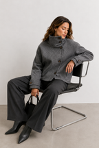 Asymmetric High-Neck Wool Blend Jacket