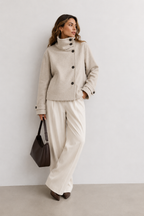 Asymmetric High-Neck Wool Blend Jacket