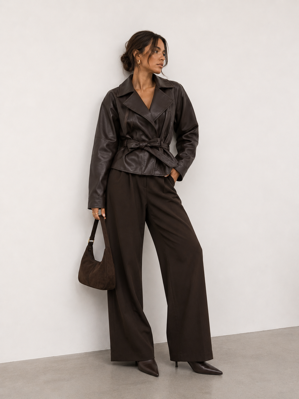 Belted Faux-Leather Peplum Jacket
