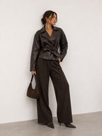 Belted Faux-Leather Peplum Jacket