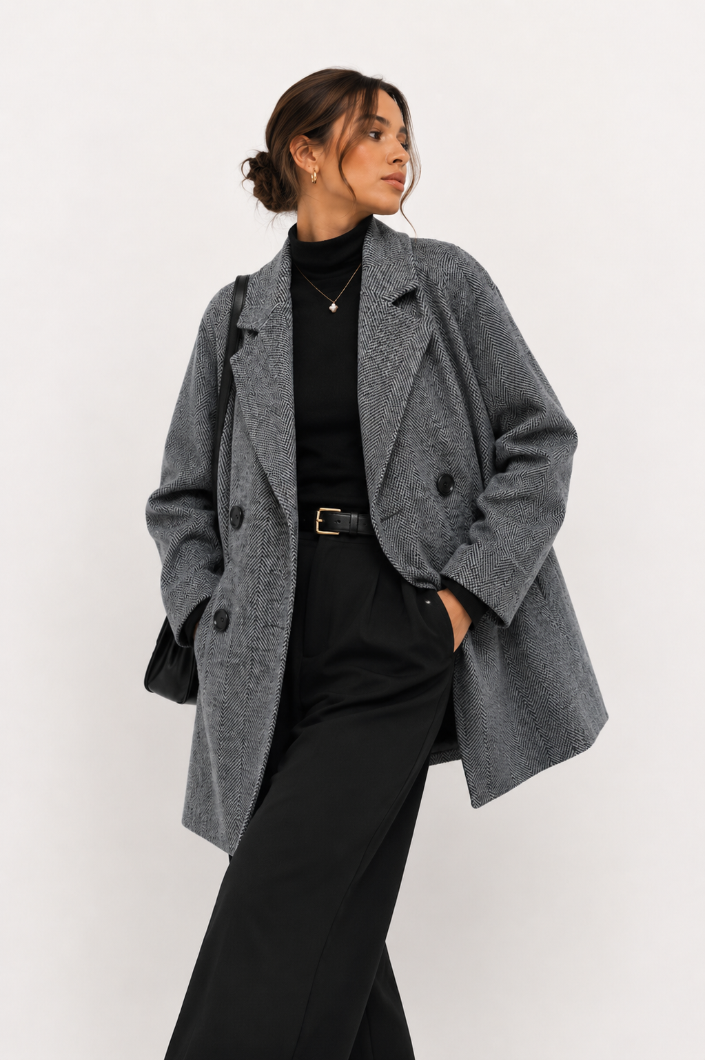 Herringbone Wool-Blend Double-Breasted Peacoat