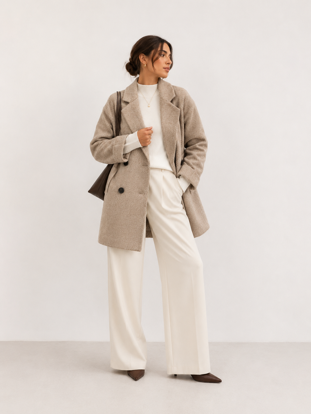 Herringbone Wool-Blend Double-Breasted Peacoat
