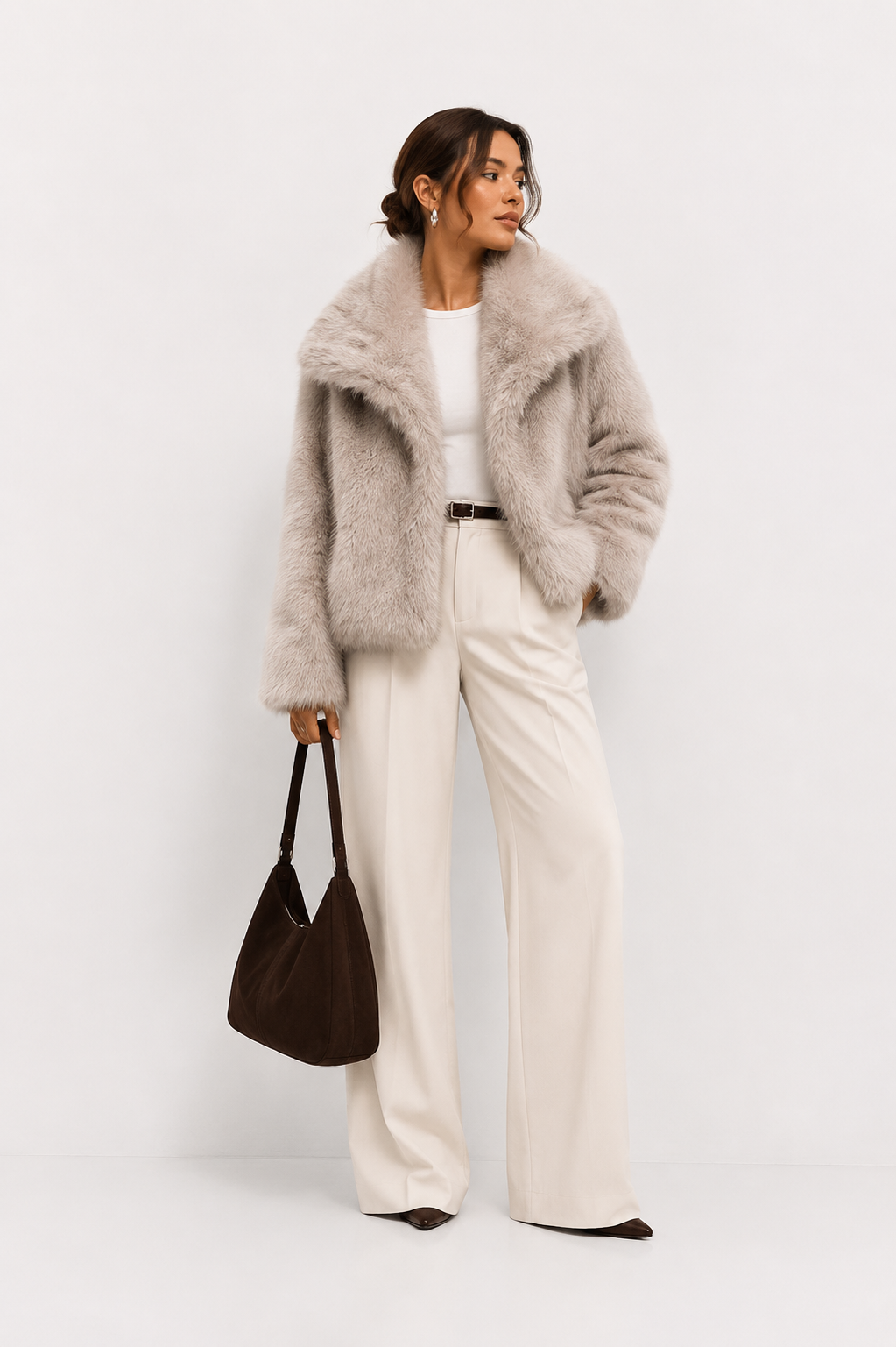 Faux-Fur Cropped Jacket with Oversized Lapels