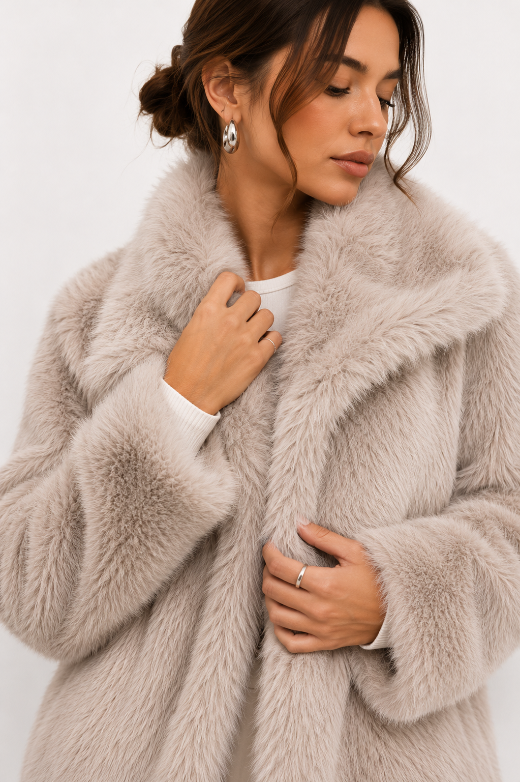 Faux-Fur Cropped Jacket with Oversized Lapels