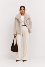 Faux-Fur Cropped Jacket with Oversized Lapels