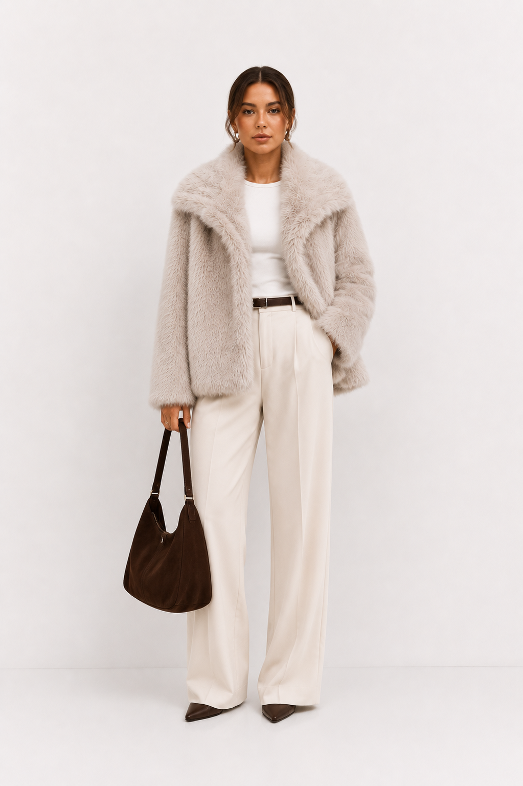 Faux-Fur Cropped Jacket with Oversized Lapels