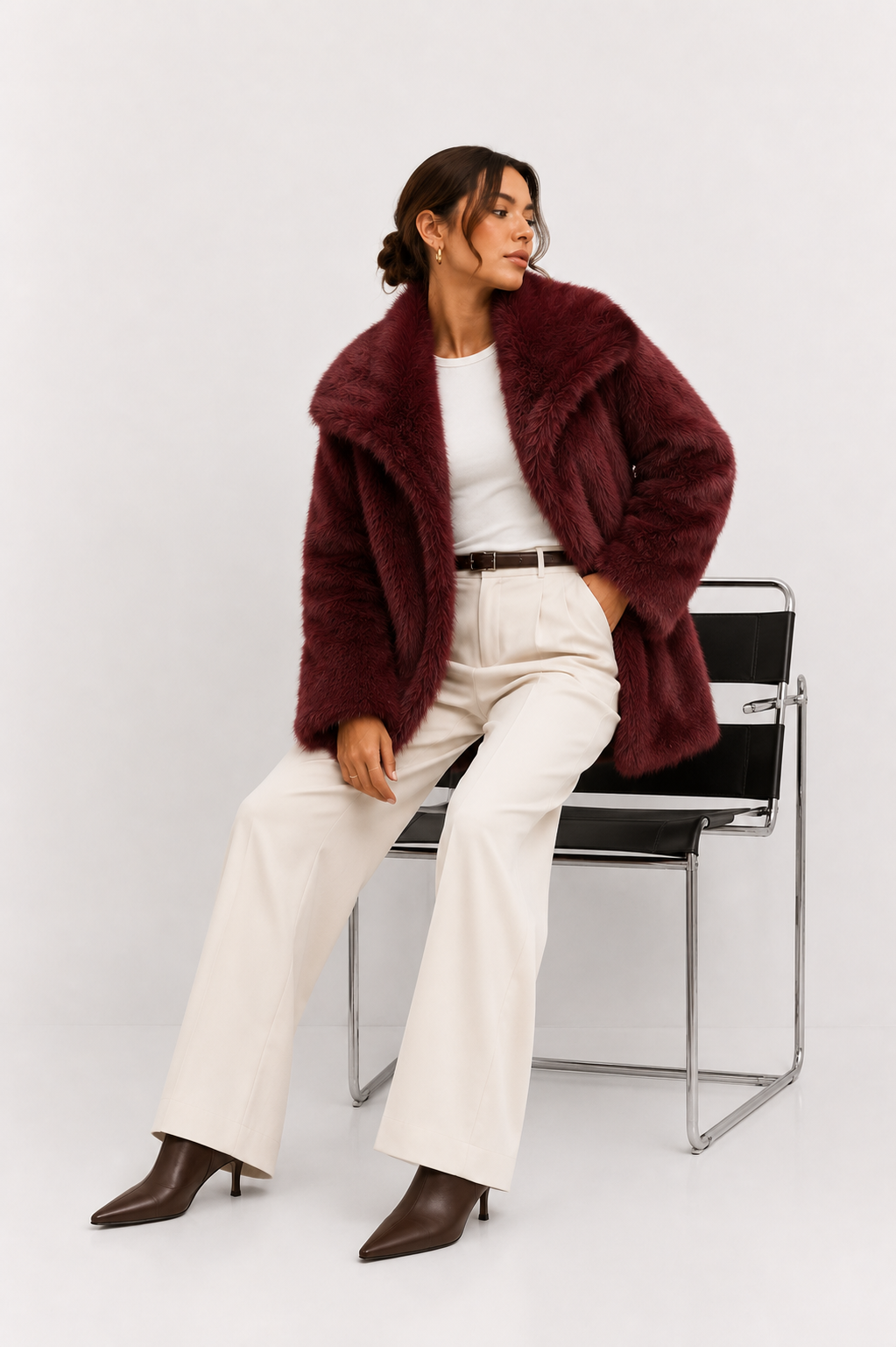 Faux-Fur Cropped Jacket with Oversized Lapels