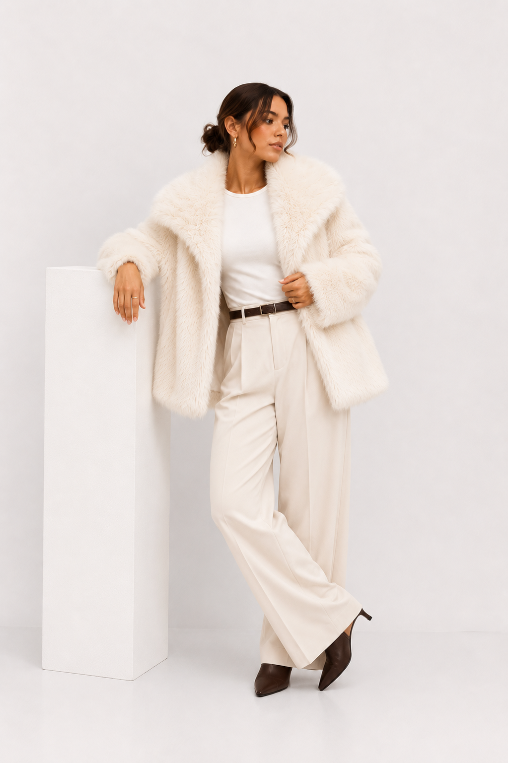 Faux-Fur Cropped Jacket with Oversized Lapels