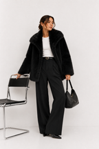 Faux-Fur Cropped Jacket with Oversized Lapels