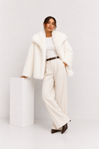 Faux-Fur Cropped Jacket with Oversized Lapels