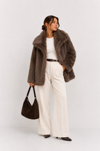 Faux-Fur Cropped Jacket with Oversized Lapels