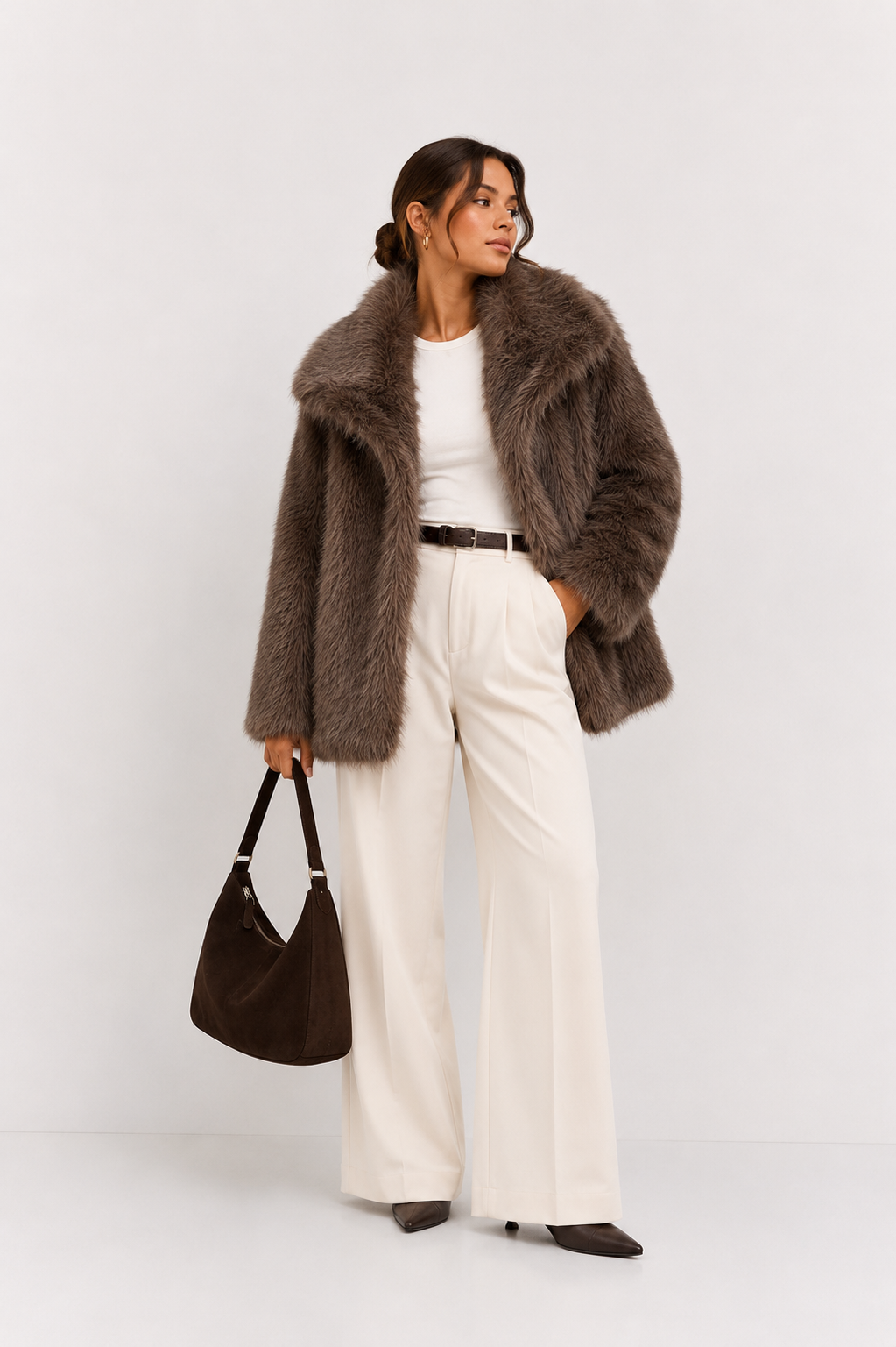 Faux-Fur Cropped Jacket with Oversized Lapels