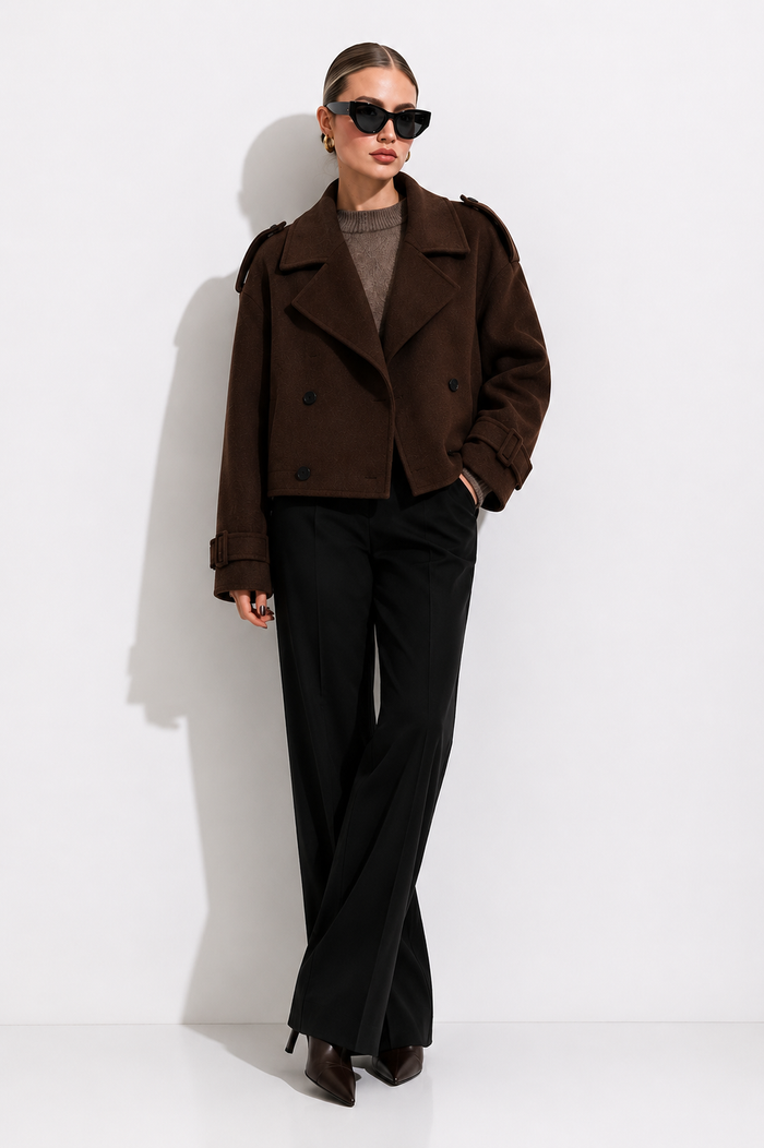 Cropped Double-Breasted Wool-Blend Trench Jacket
