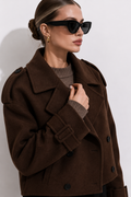 Cropped Double-Breasted Wool-Blend Trench Jacket
