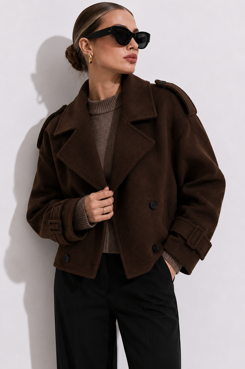 Cropped Double-Breasted Wool-Blend Trench Jacket
