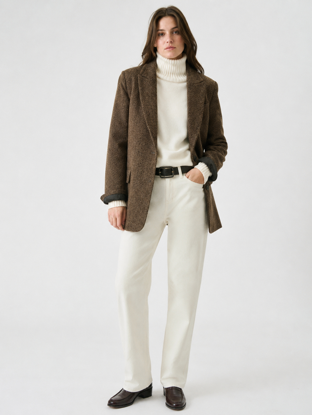 Single-Breasted Herringbone Tailored Coat