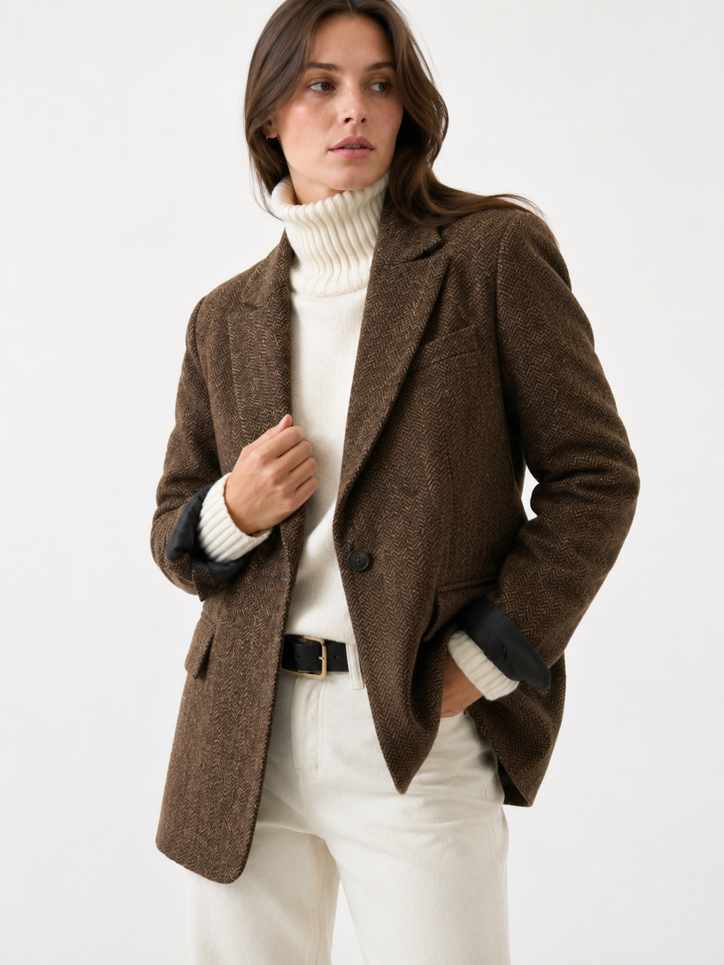 Single-Breasted Herringbone Tailored Coat