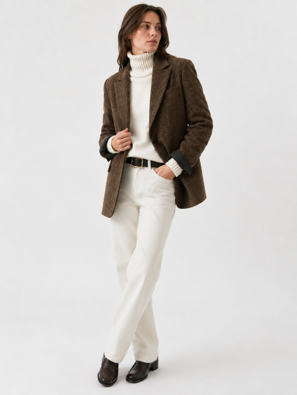 Single-Breasted Herringbone Tailored Coat