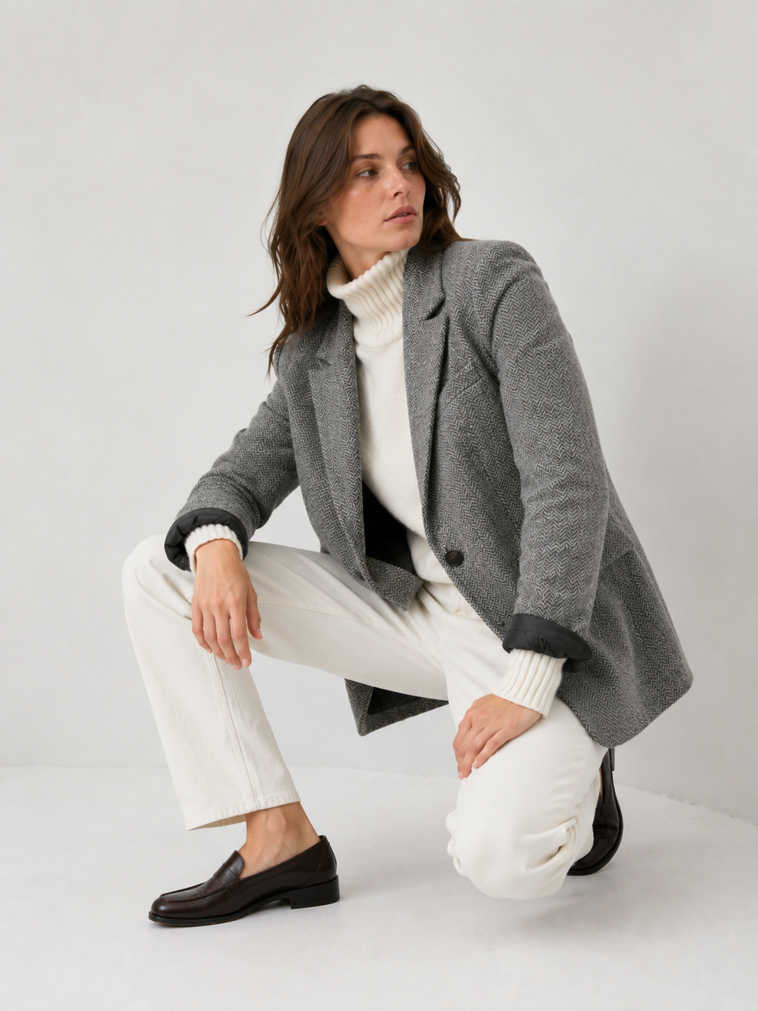Single-Breasted Herringbone Tailored Coat