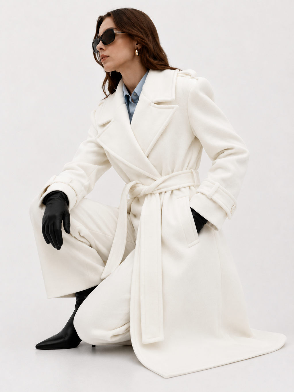 Oversized Notch-Lapel Coat in Winter Ivory