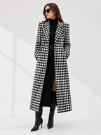 Double-Breasted Houndstooth Maxi Coat