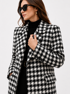 Double-Breasted Houndstooth Maxi Coat