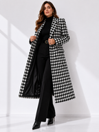 Double-Breasted Houndstooth Maxi Coat