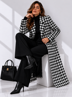 Double-Breasted Houndstooth Maxi Coat