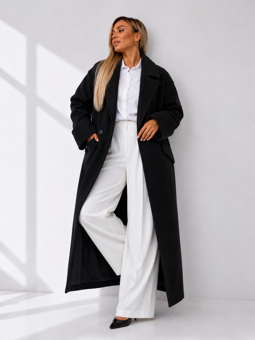 Maxi-Length Oversized Double-Breasted Wool Coat