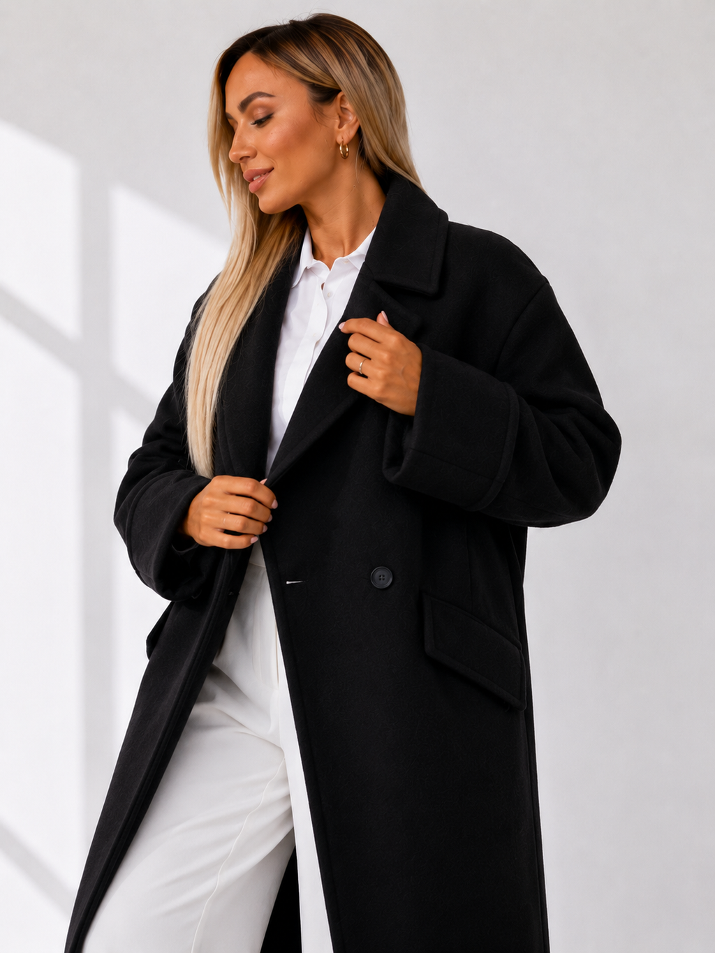 Maxi-Length Oversized Double-Breasted Wool Coat