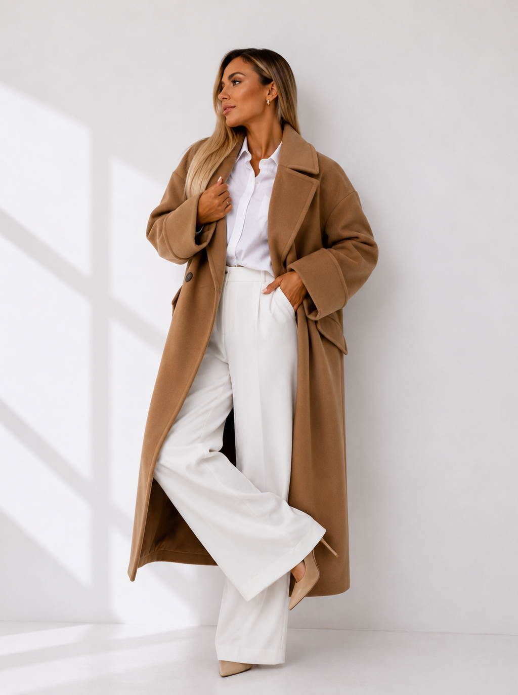 Maxi-Length Oversized Double-Breasted Wool Coat