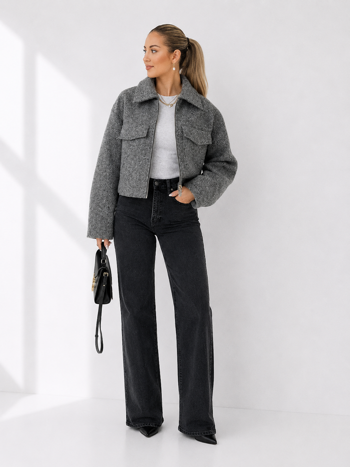 Cropped Textured Wool-Blend Bomber Jacket